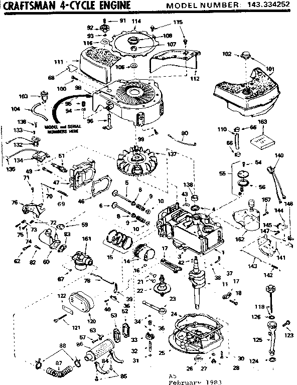 Replacement Parts Diagram and Parts List for 143334252  Craftsman Engine