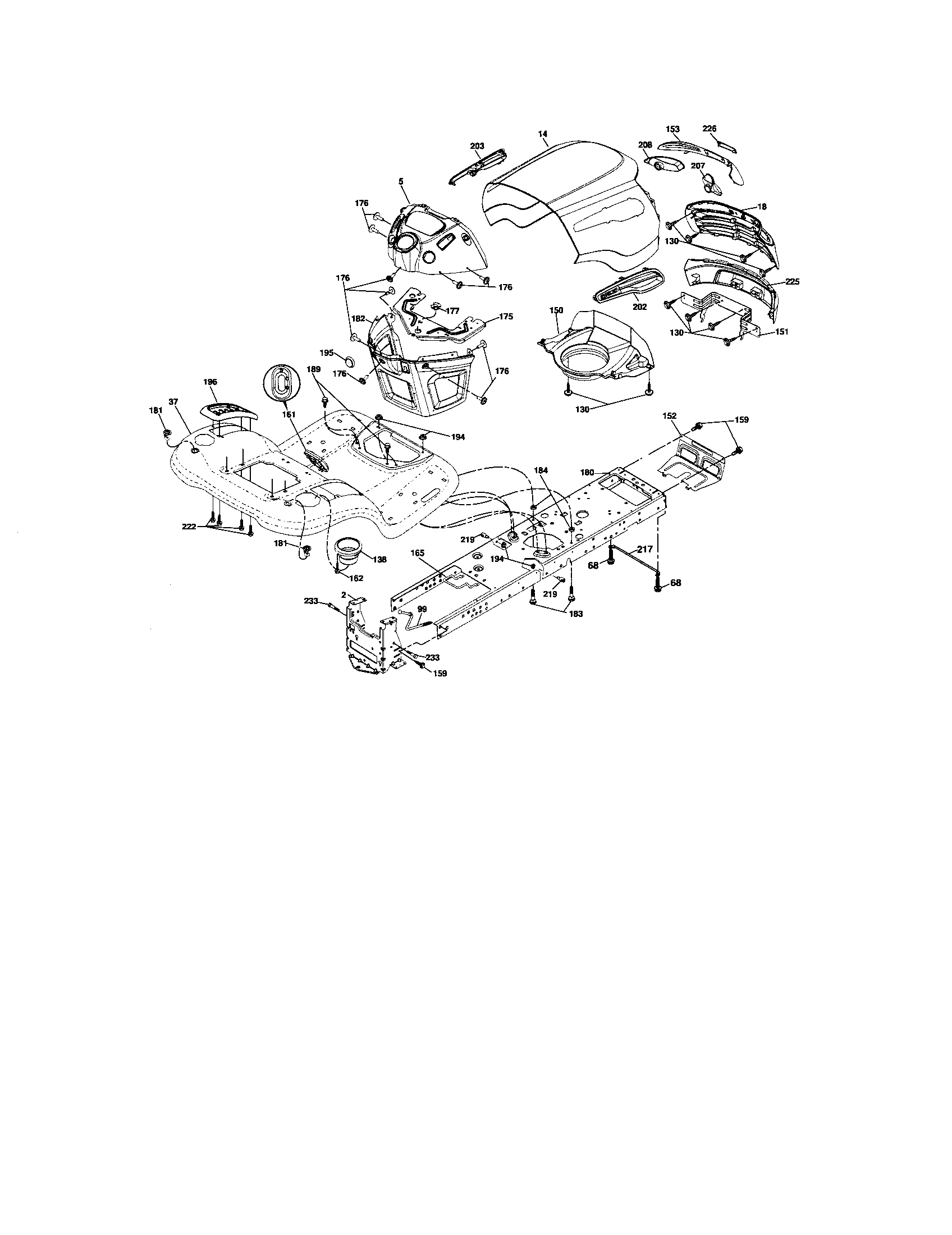 Chassis Assembly Diagram and Parts List for 917276903  Craftsman Lawn Tractor