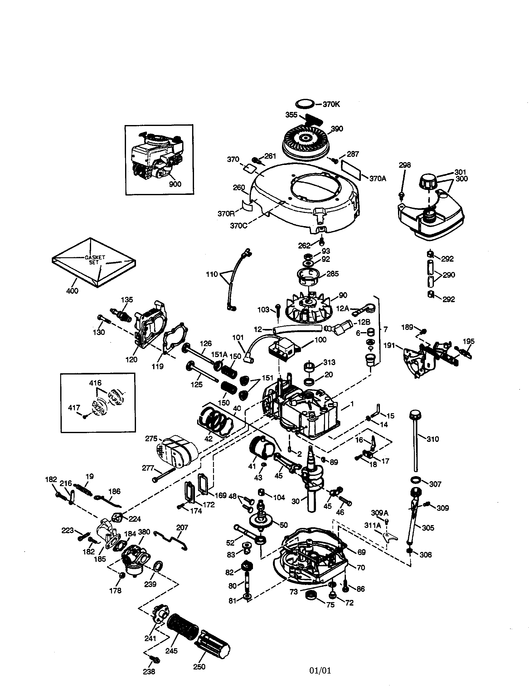 4-cycle Engine Diagram and Parts List for 143016200  Craftsman Engine
