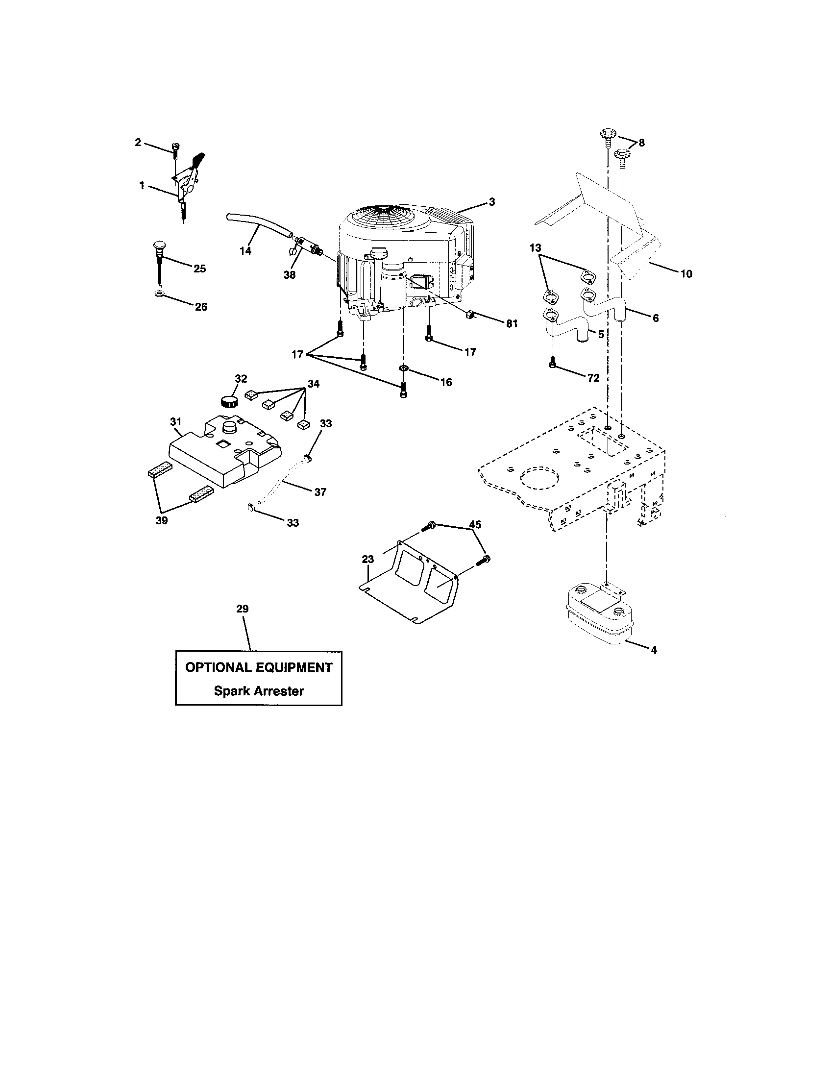 Engine Diagram and Parts List for 917272922  Craftsman Lawn Tractor