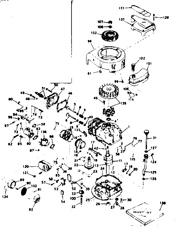Basic Engine Diagram and Parts List for 143181062  Craftsman Engine