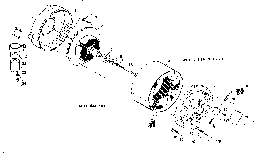 Alternator Diagram and Parts List for 580320973  Craftsman Engine