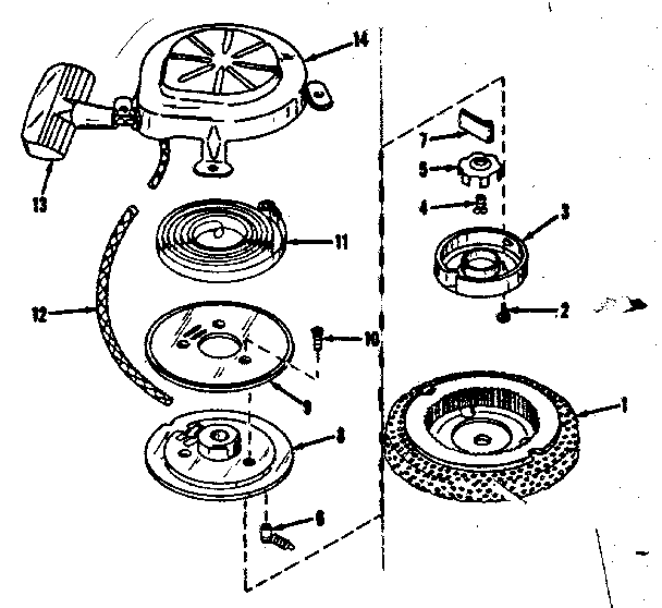 Rewind Starter No. 27649 Diagram and Parts List for 14342202  Craftsman Engine