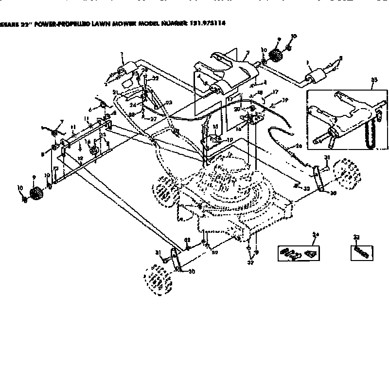 Handle Assembly Diagram and Parts List for 131973114  Craftsman Lawn Mower