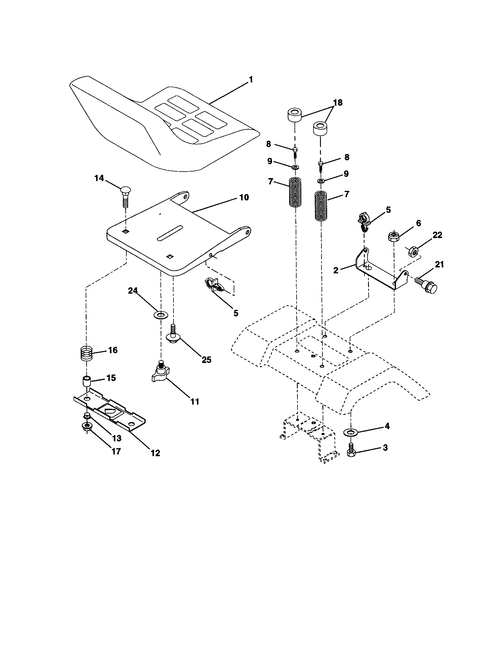 Seat Assembly Diagram and Parts List for 917277080  Craftsman Lawn Tractor