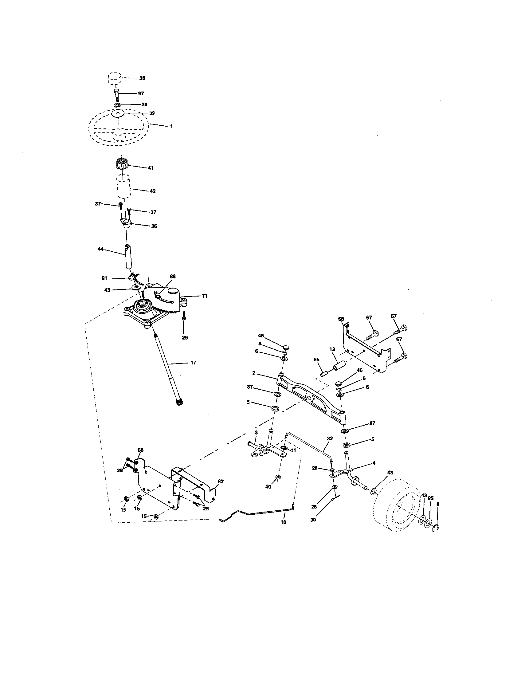 Steering Assembly Diagram and Parts List for 917275750  Craftsman Lawn Tractor
