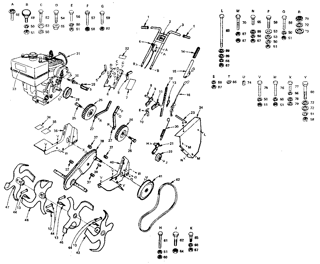 Main Frame Diagram and Parts List for 917299322  Craftsman Tiller