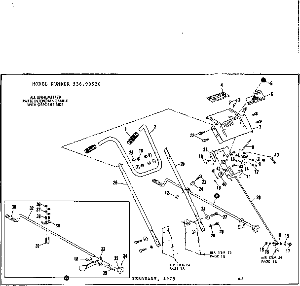 Handle Assembly Diagram and Parts List for 53690526  Craftsman Snow Blower