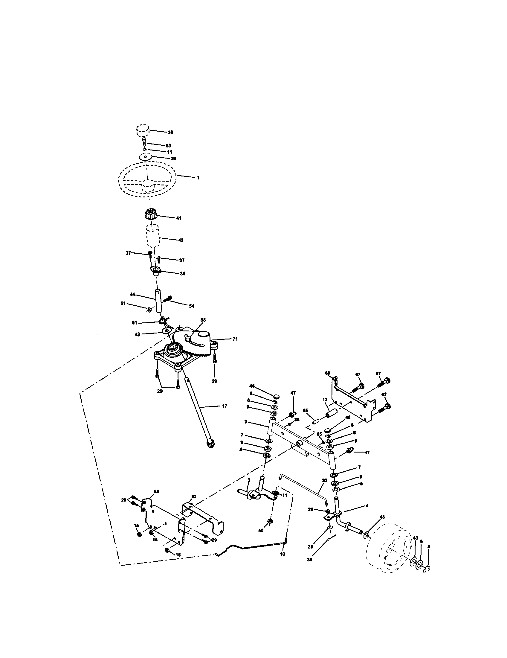 Steering Diagram and Parts List for 917271531  Craftsman Lawn Tractor