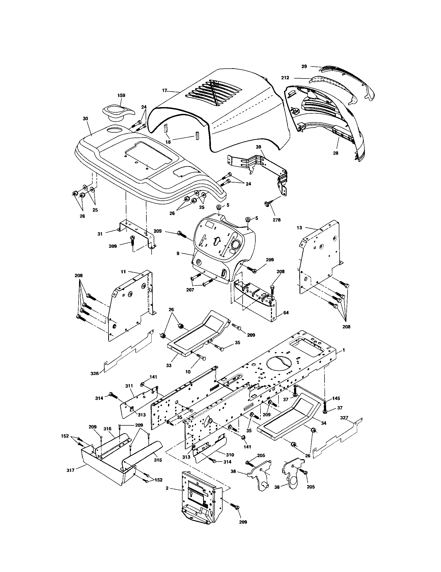 Chassis & Enclosures Diagram and Parts List for 917254191  Craftsman Lawn Tractor