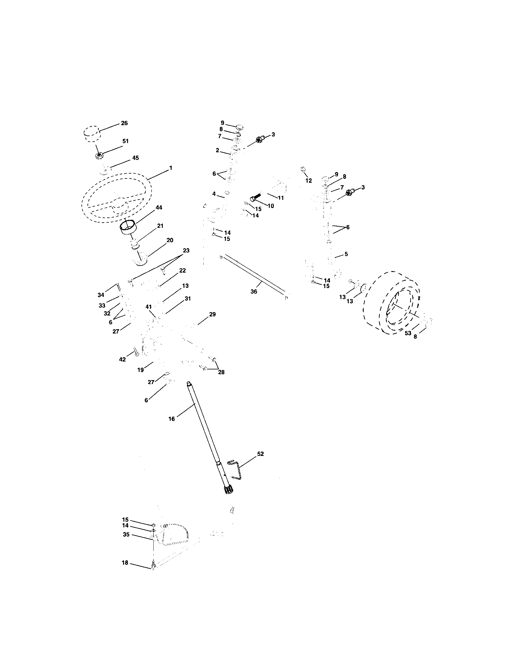 Steering Assembly Diagram and Parts List for 917276070  Craftsman Lawn Tractor