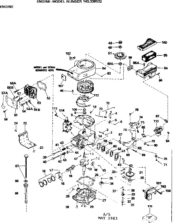Replacement Parts Diagram and Parts List for 143336032  Craftsman Engine