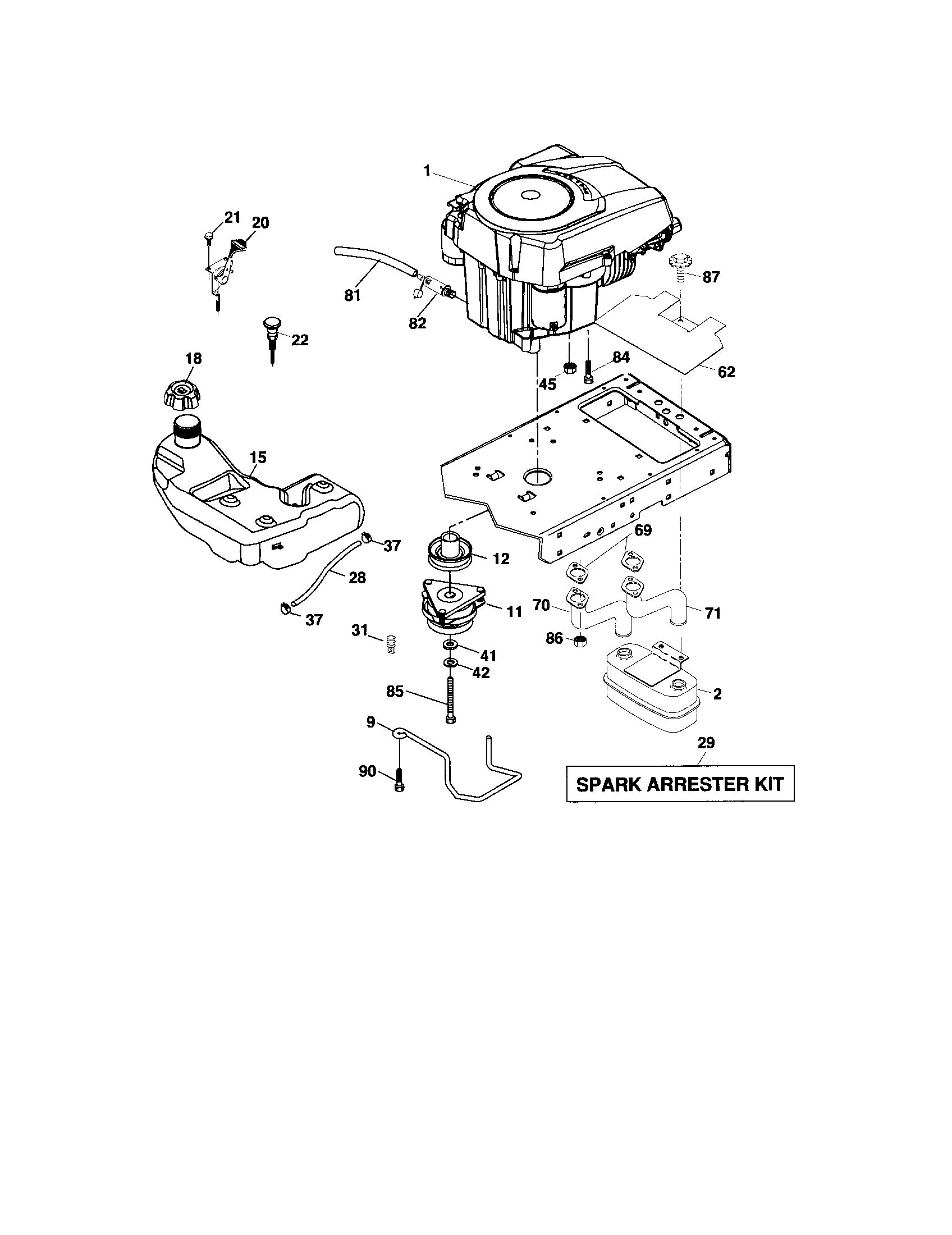 Engine Diagram and Parts List for 917276880  Craftsman Lawn Tractor