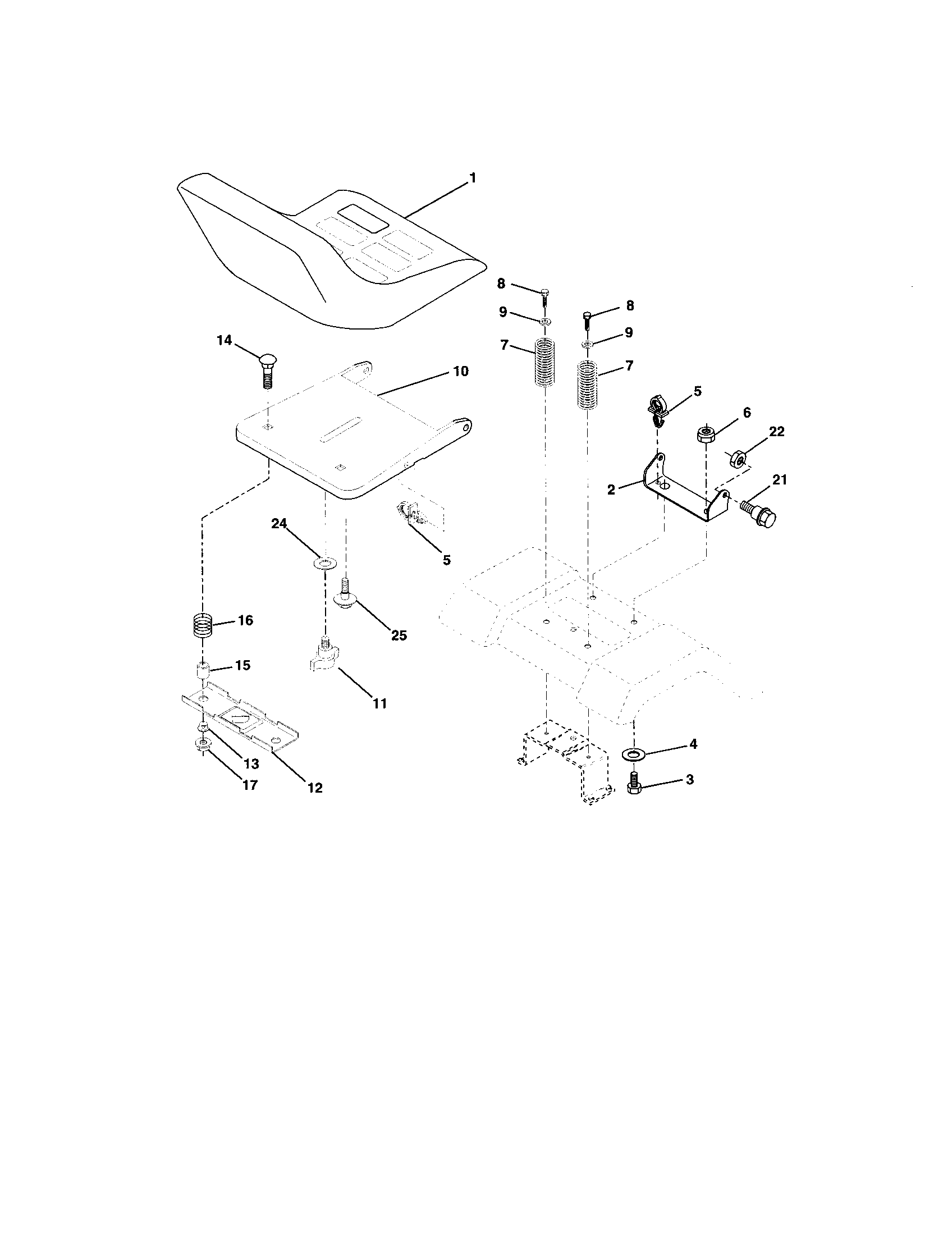 Seat Assembly Diagram and Parts List for 917272760  Craftsman Lawn Tractor