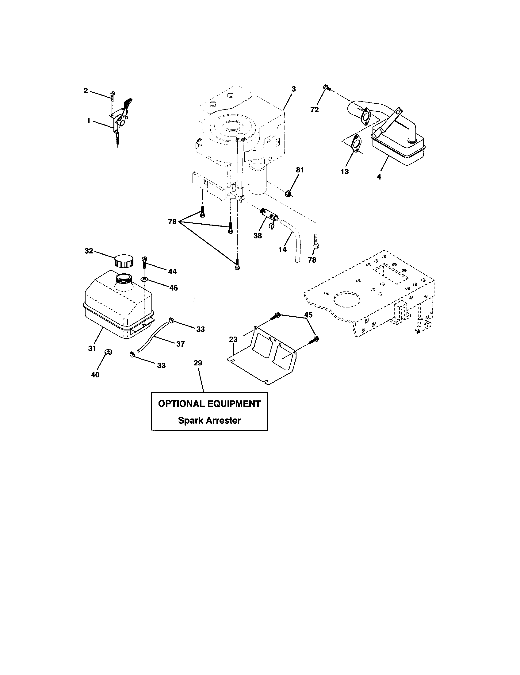 Engine Diagram and Parts List for 917277131  Craftsman Lawn Tractor