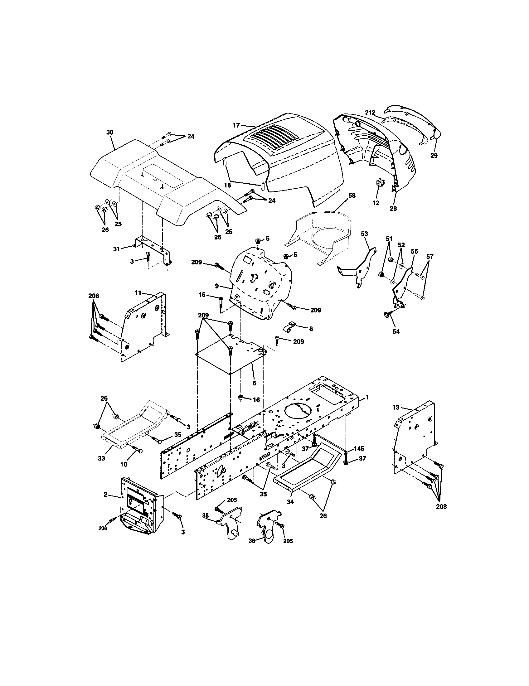 Chassis And Enclosures Diagram and Parts List for 917271550  Craftsman Lawn Tractor
