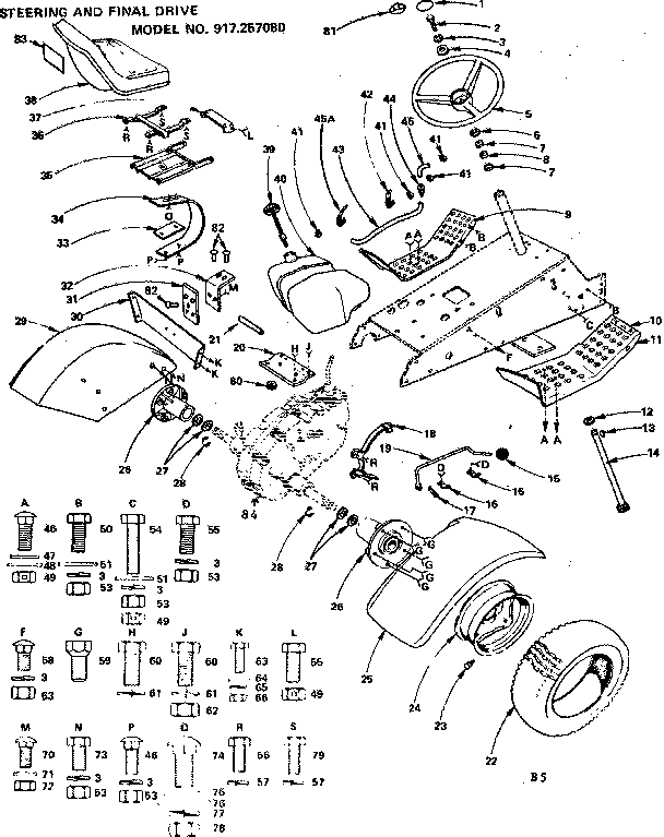 19.9 Twin Garden Tractor/steering And Final Drive Diagram and Parts List for 917257080  Craftsman Lawn Tractor