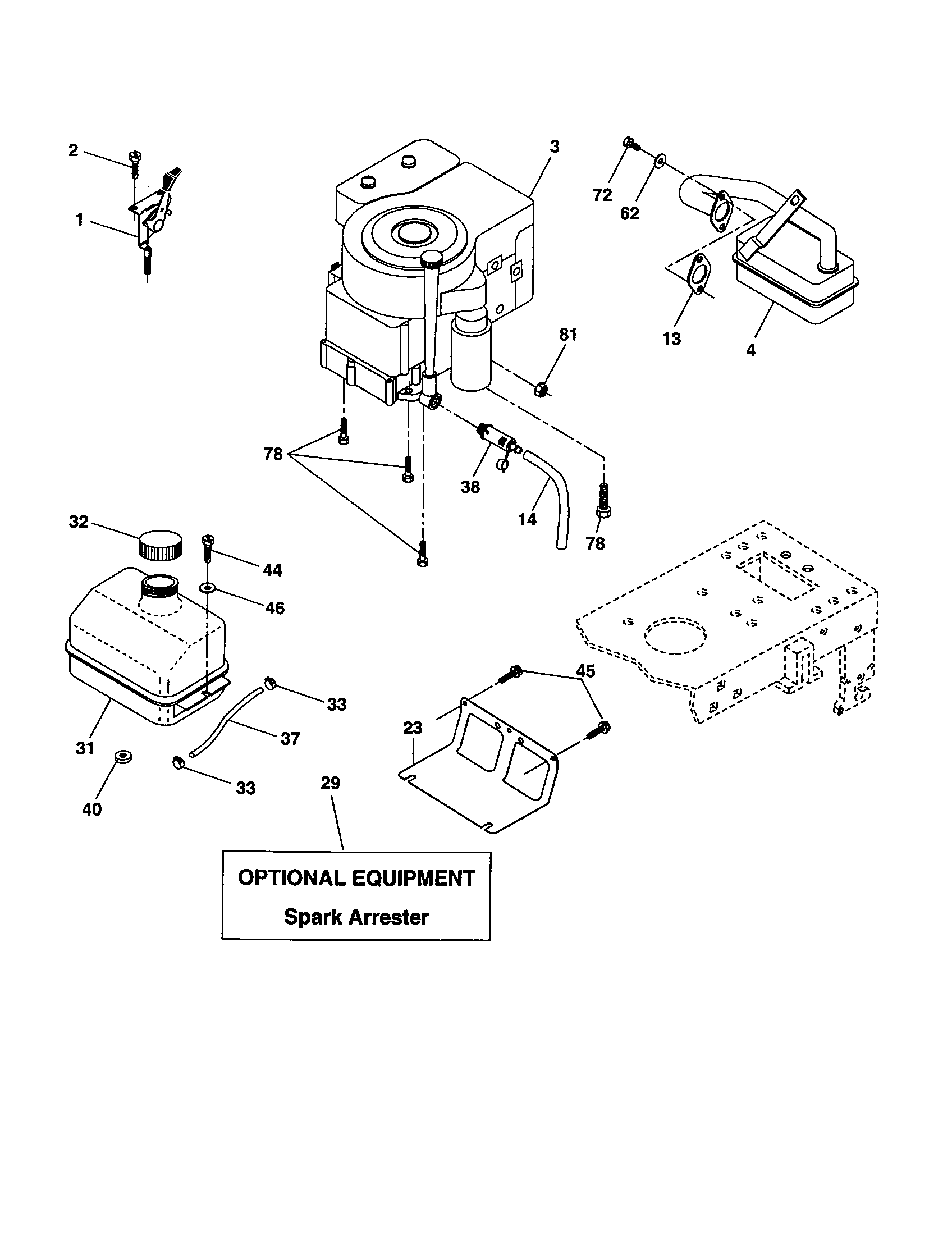 Engine Diagram and Parts List for 917277250  Craftsman Lawn Tractor
