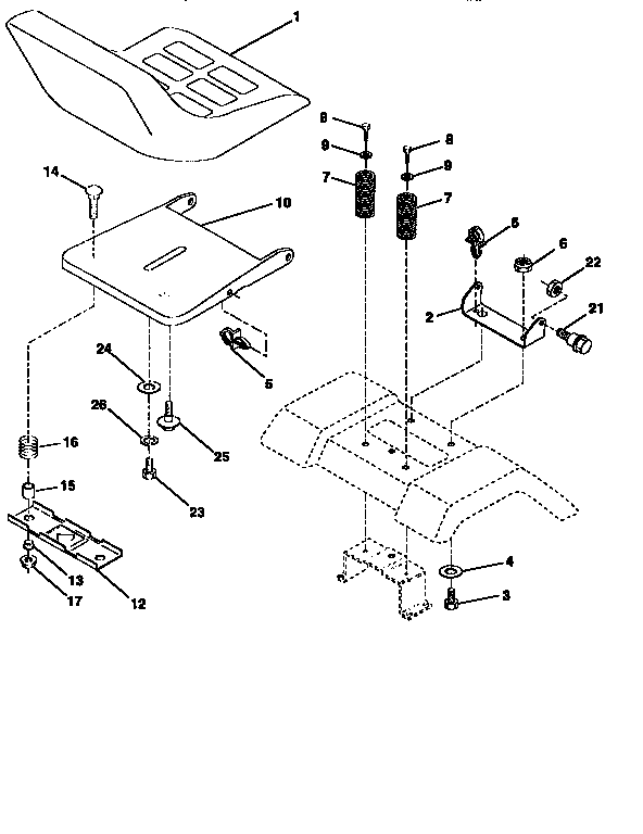 Seat Assembly Diagram and Parts List for 917258504  Craftsman Lawn Tractor