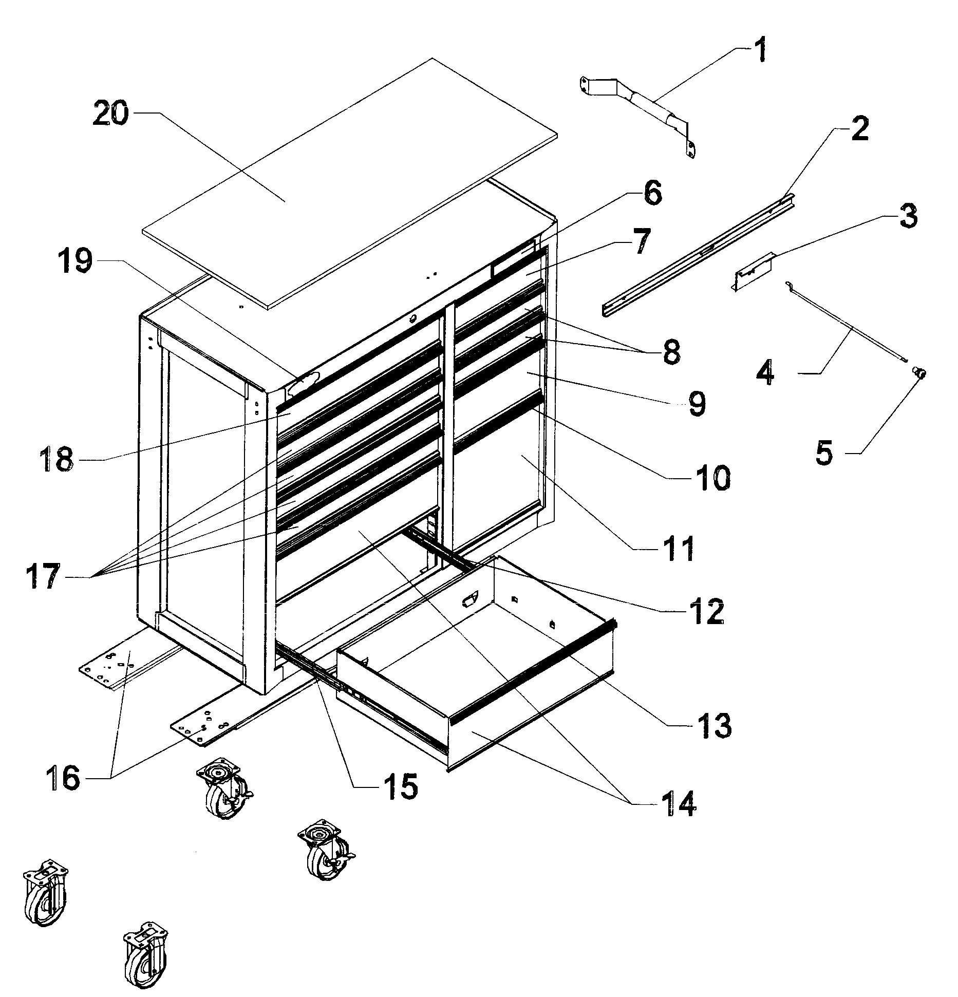 Tool Chest Diagram and Parts List for 706877451  Craftsman Tool Stand & Cart