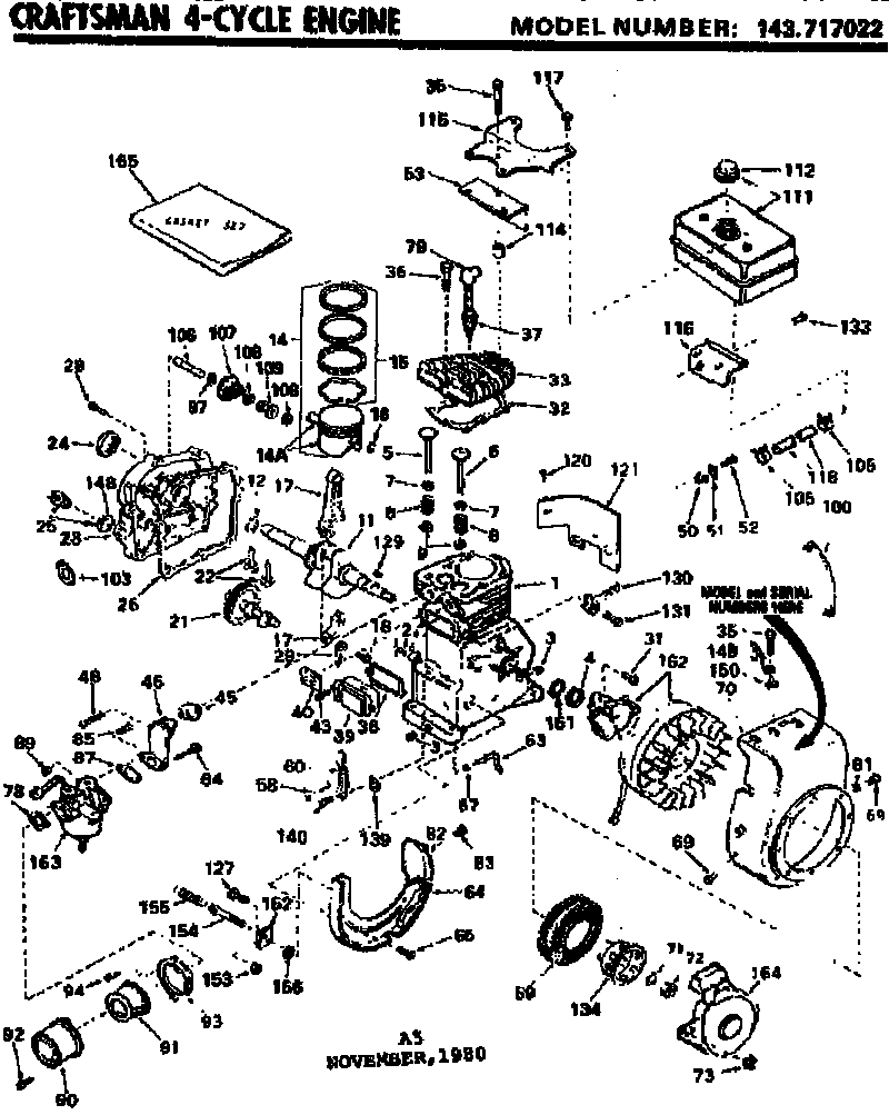 Replacement Parts Diagram and Parts List for 143717022  Craftsman Engine