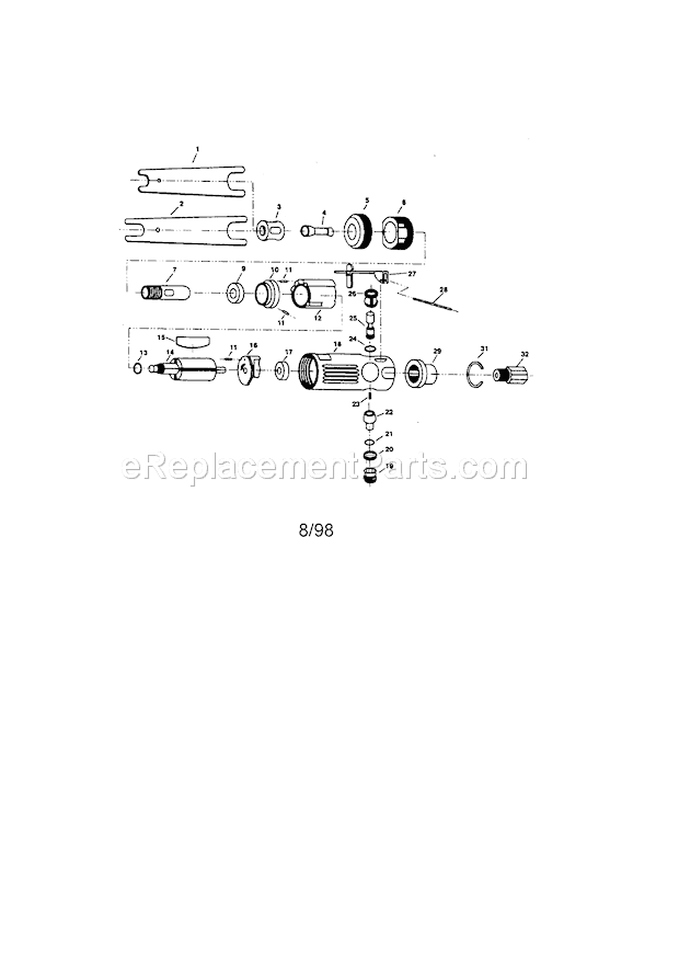Pneumatic Die Grinder Diagram and Parts List for 875188780  Craftsman Grinder