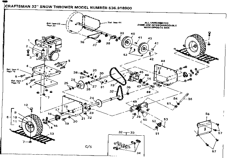 Wheel Assembly Diagram and Parts List for 536918900  Craftsman Snow Blower
