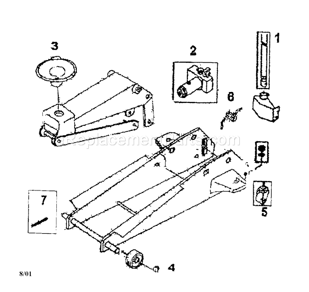 Floor Jack Diagram and Parts List for 875501780  Craftsman Jack