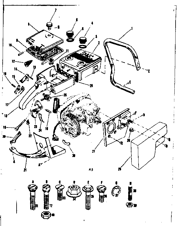 Main Frame Diagram and Parts List for 91763201  Craftsman Chainsaw