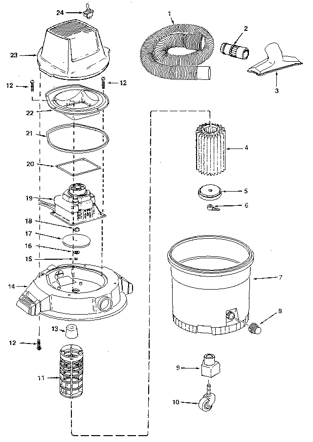 Unit Diagram and Parts List for 113177721  Craftsman Utility Vacuum