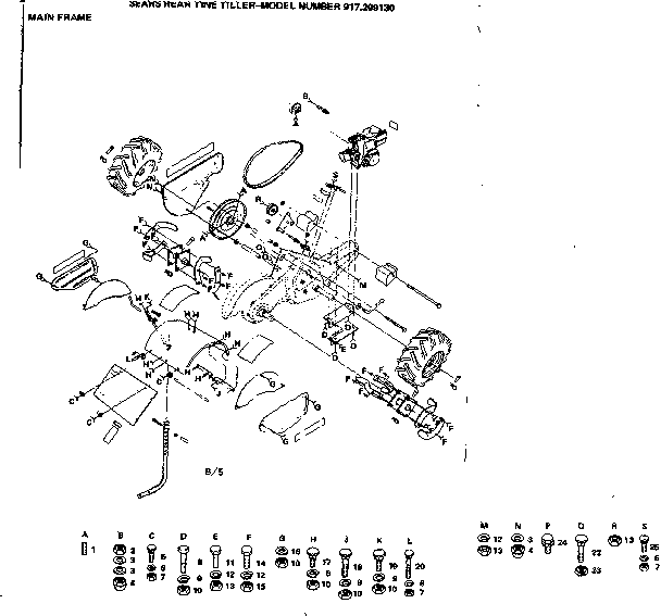 Main Frame Diagram and Parts List for 917299130  Craftsman Tiller