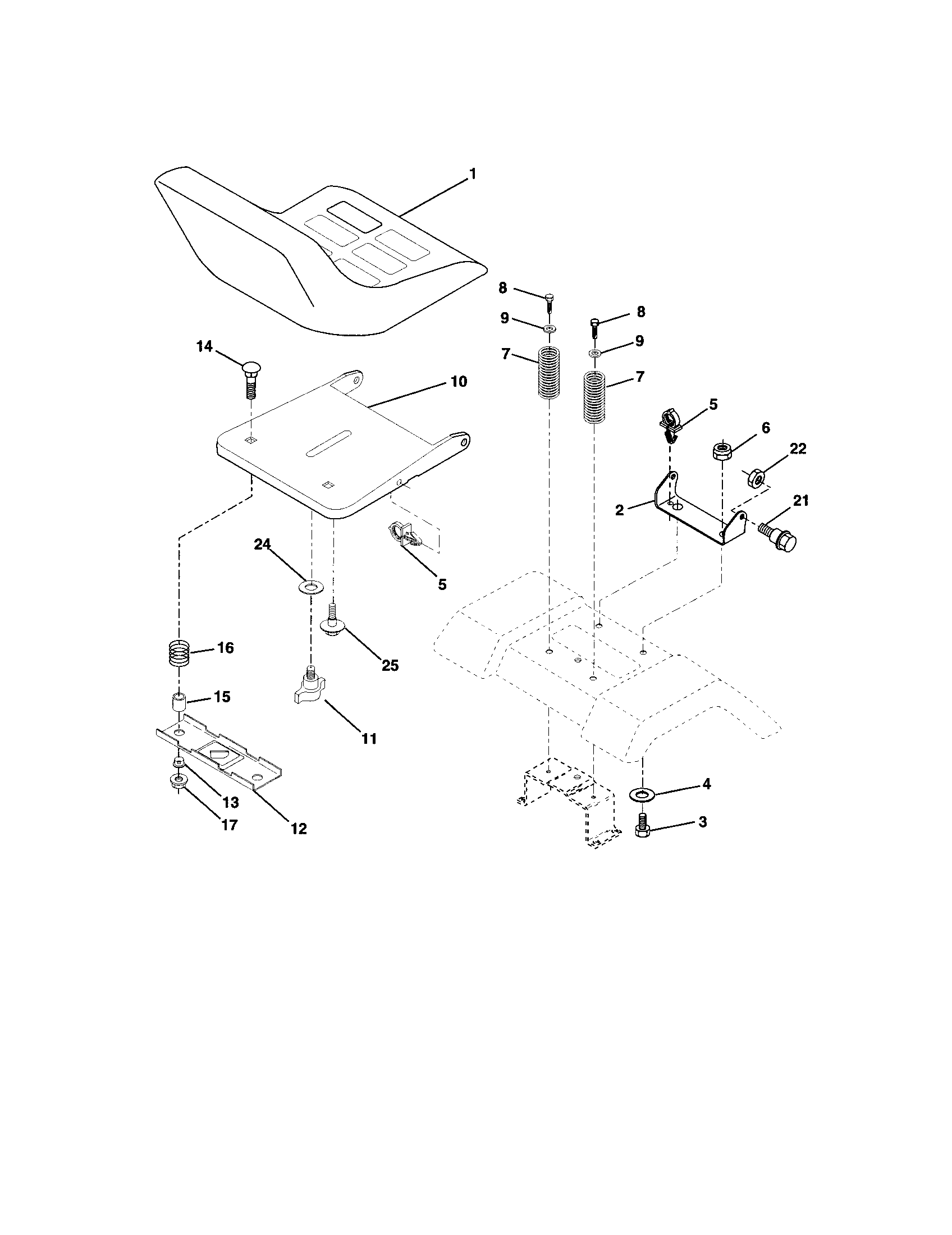 Seat Assembly Diagram and Parts List for 917271551  Craftsman Lawn Tractor