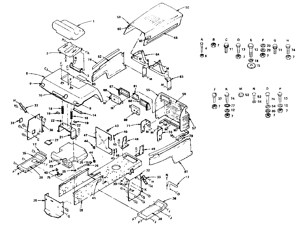 Chassis And Enclosures Diagram and Parts List for 917255831(1987)  Craftsman Lawn Tractor