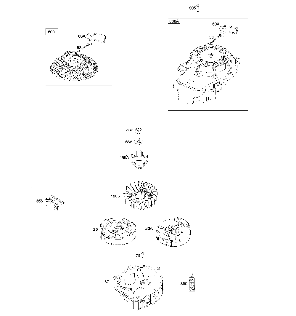 Flywheel/rewind starter Diagram and Parts List for CMXGMAM7815145  Craftsman Lawn Mower
