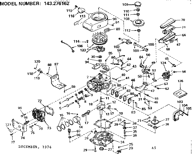 Replacement Parts Diagram and Parts List for 143276162  Craftsman Engine