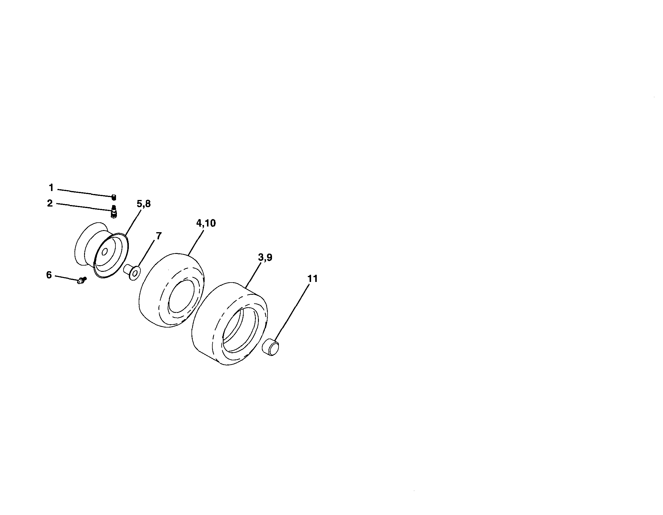 Wheels And Tires Diagram and Parts List for 917254010  Craftsman Lawn Tractor