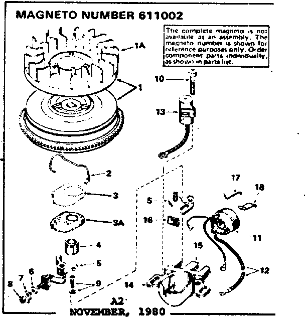 Magneto Diagram and Parts List for 143704042  Craftsman Engine