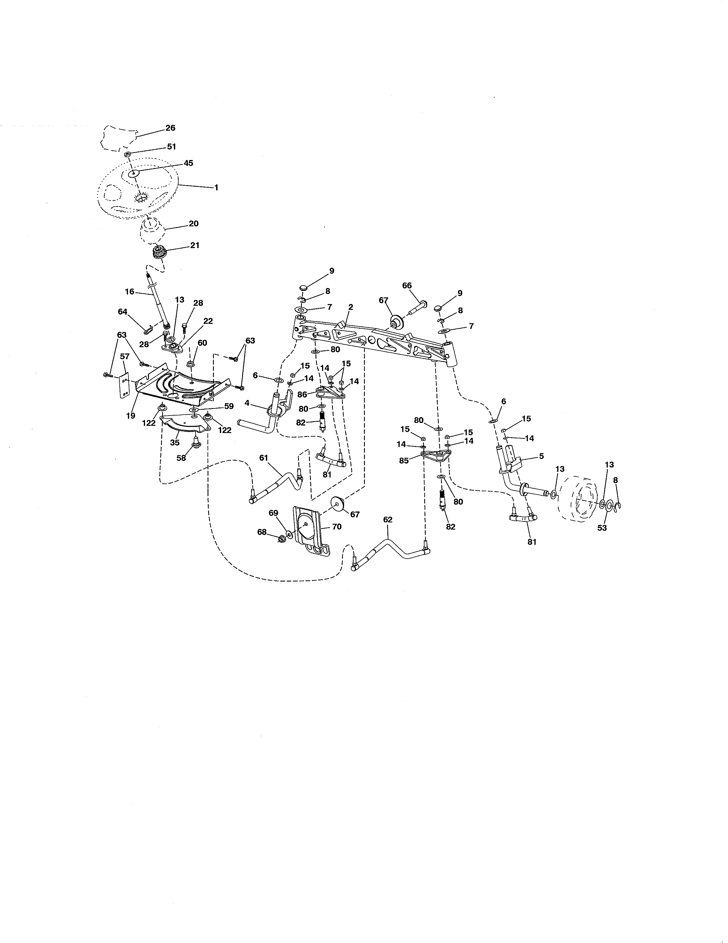 Steering Diagram and Parts List for 917280085  Craftsman Lawn Tractor