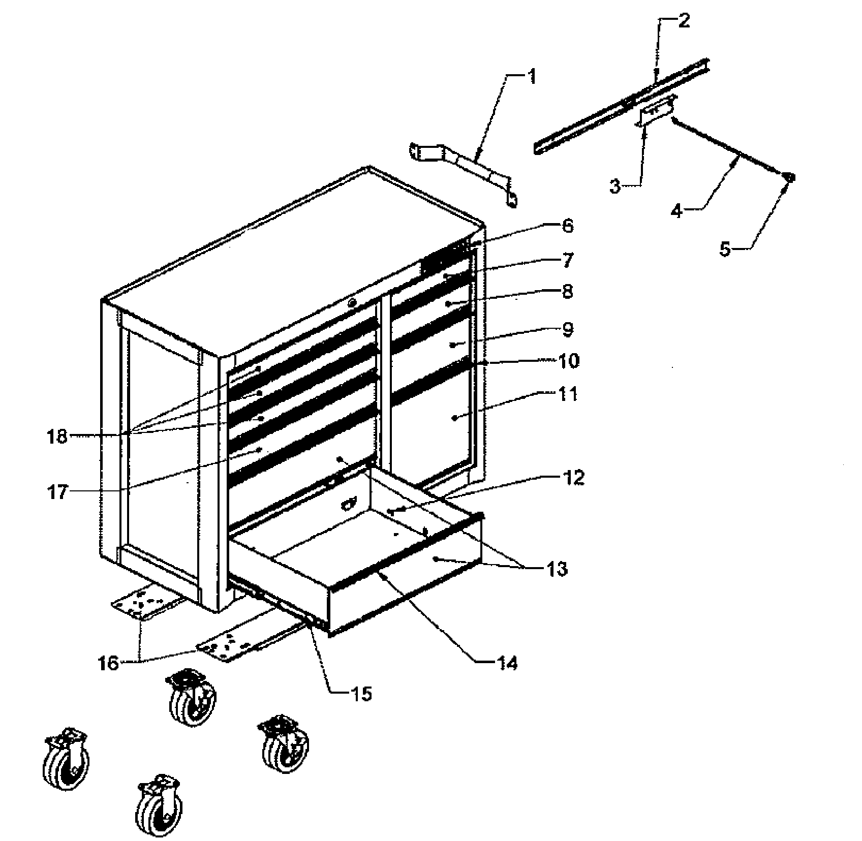 Chest Asy Diagram and Parts List for 706586410  Craftsman Tool Stand & Cart