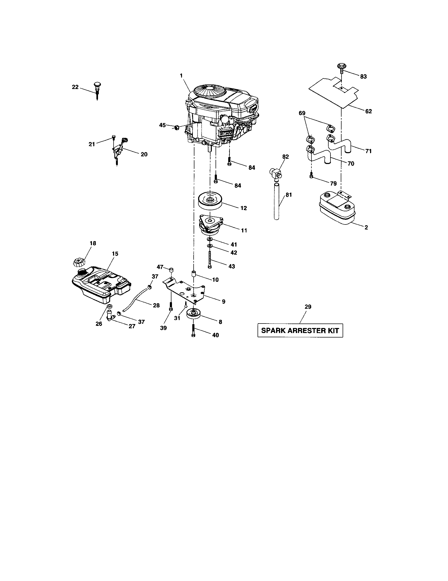 Engine Diagram and Parts List for 917276052  Craftsman Lawn Tractor