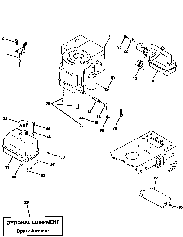 Engine Diagram and Parts List for 917256830  Craftsman Lawn Tractor