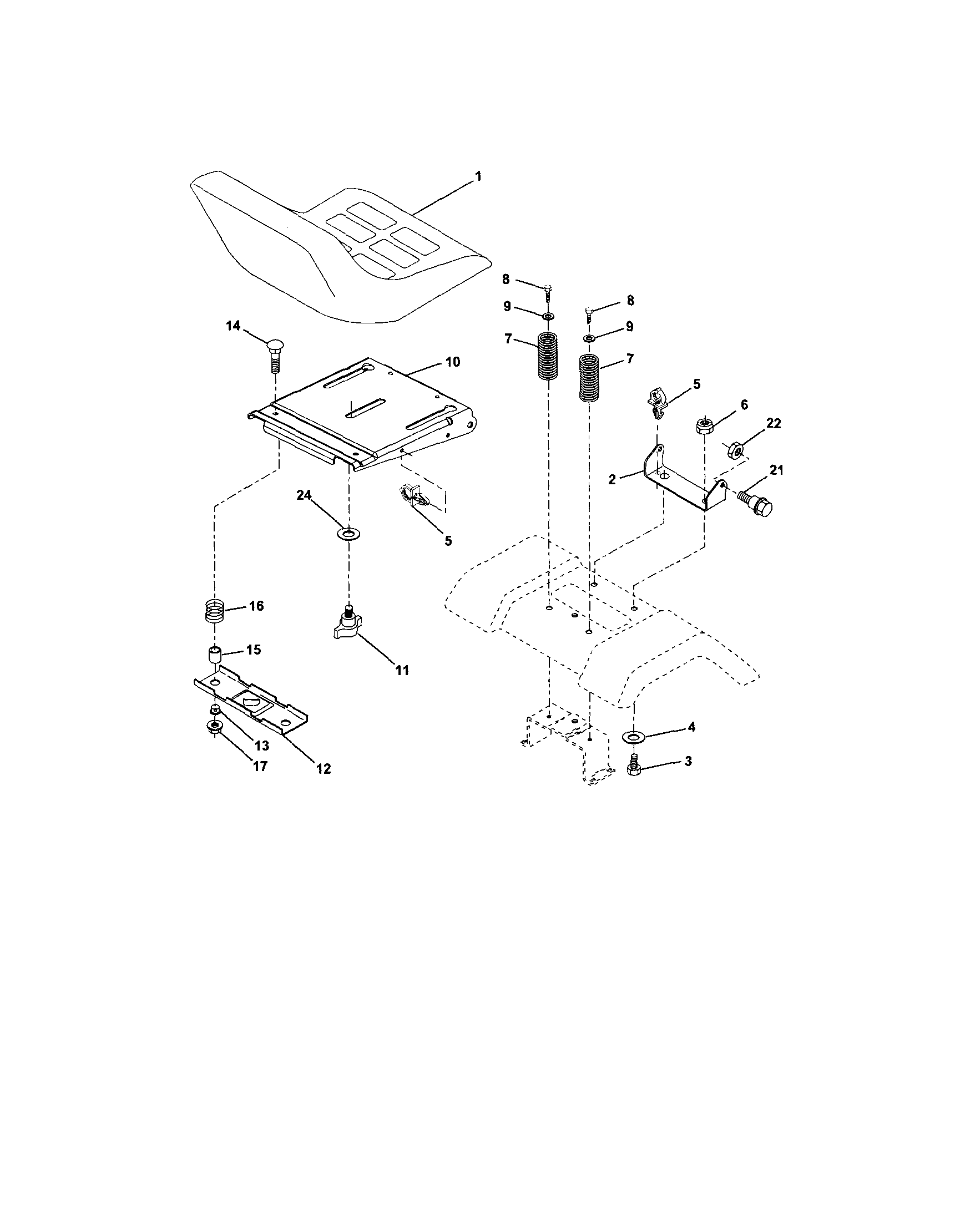 Seat Assembly Diagram and Parts List for 917273131  Craftsman Lawn Tractor