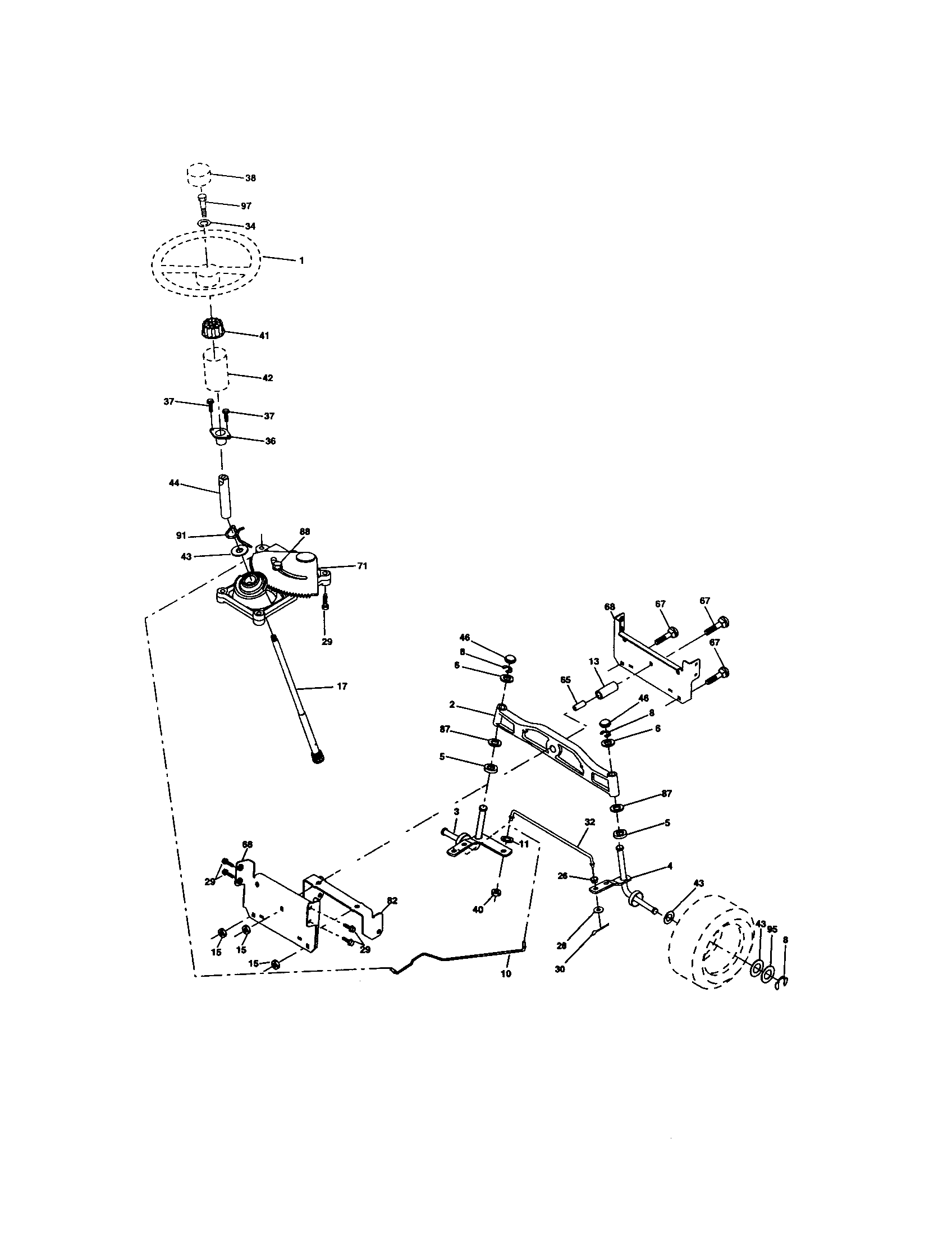 Steering Diagram and Parts List for 917274811  Craftsman Lawn Tractor