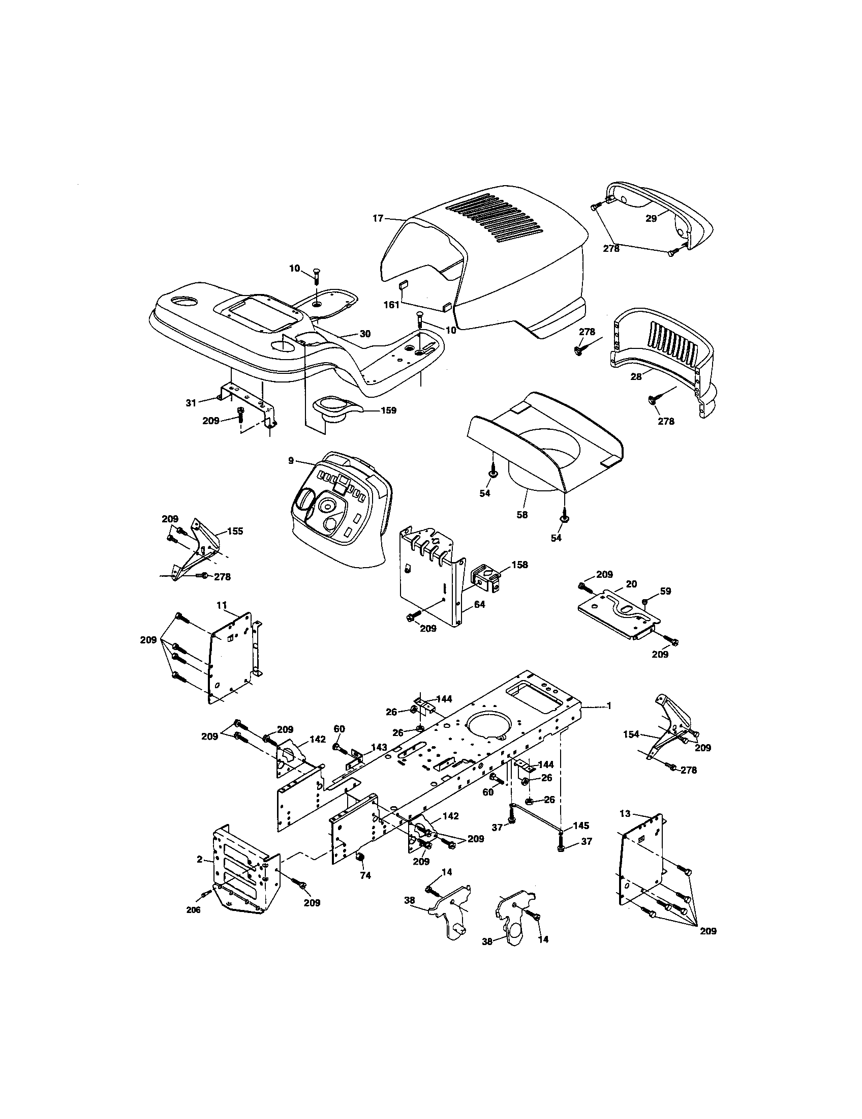 Chassis And Enclosures Diagram and Parts List for 917275642  Craftsman Lawn Tractor