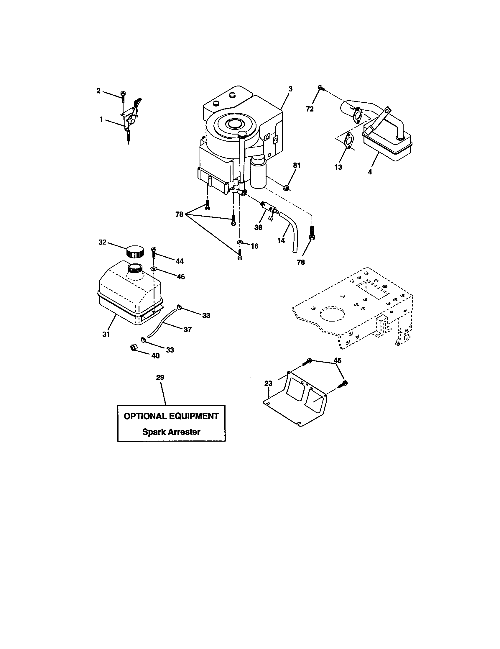 Engine Diagram and Parts List for 917272754  Craftsman Lawn Tractor