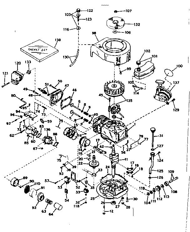 Basic Engine Diagram and Parts List for 143197012  Craftsman Engine