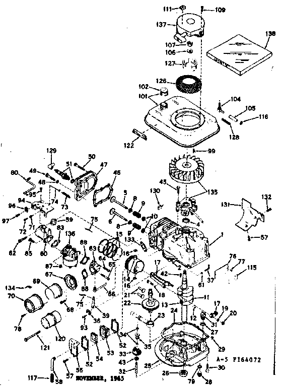 Basic Engine Diagram and Parts List for 143164072  Craftsman Engine