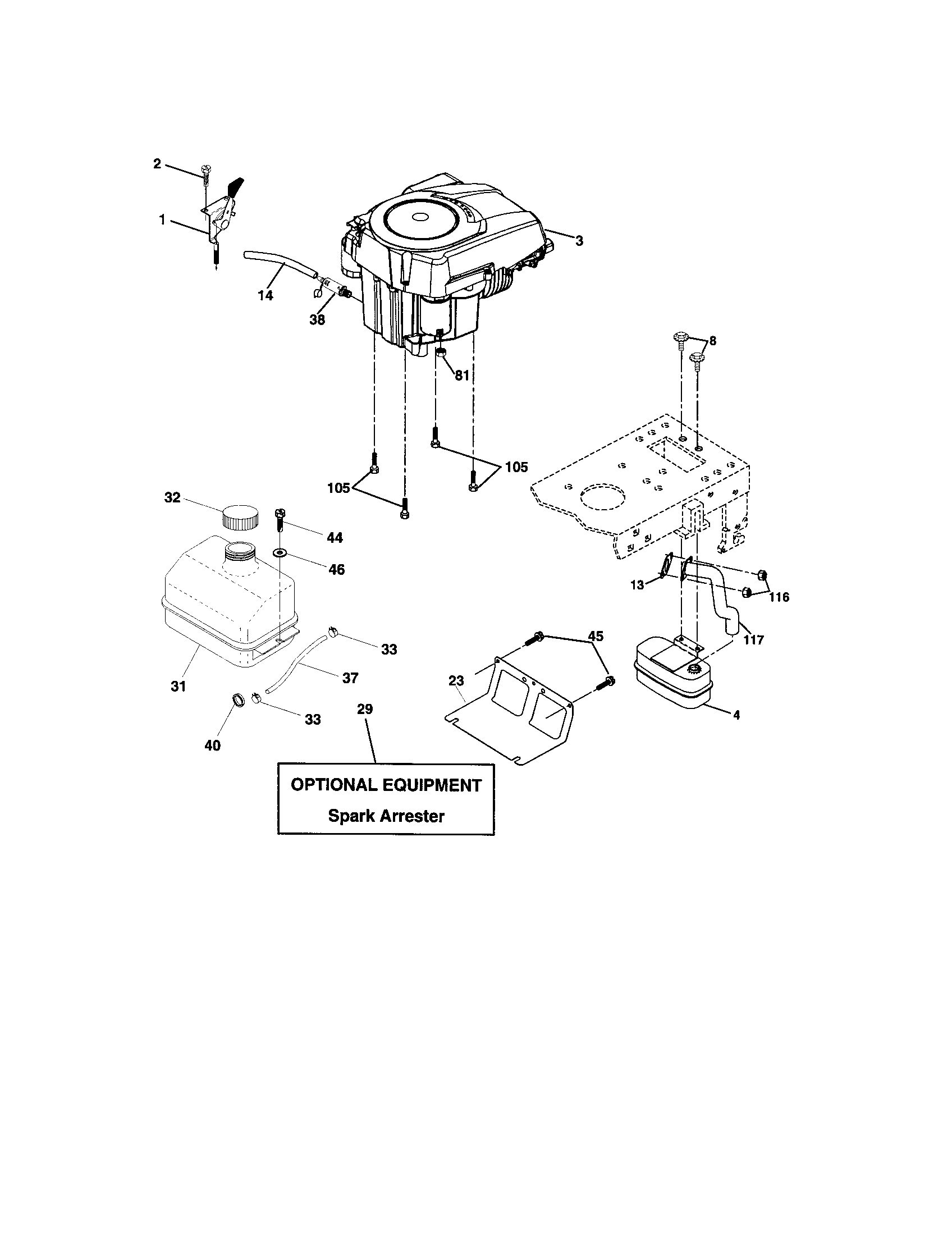 Engine Diagram and Parts List for 917273710  Craftsman Lawn Tractor