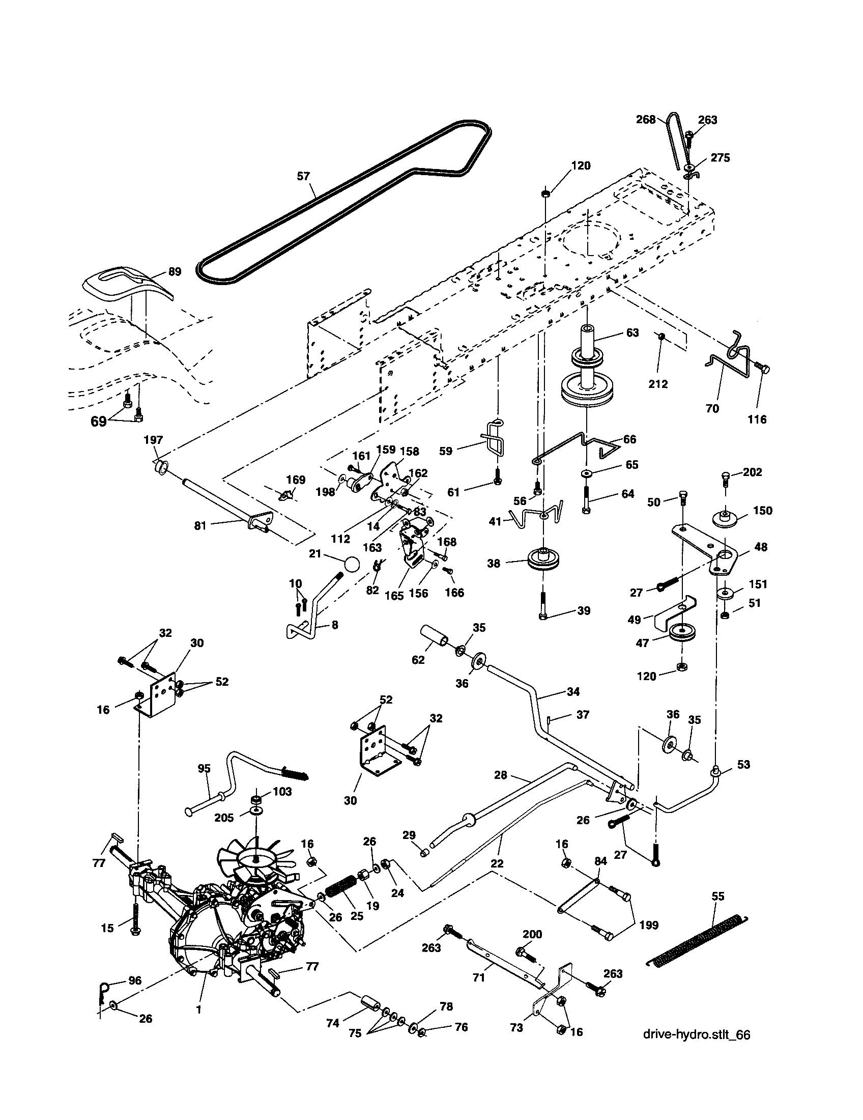 Drive Diagram and Parts List for 917257450  Craftsman Lawn Tractor