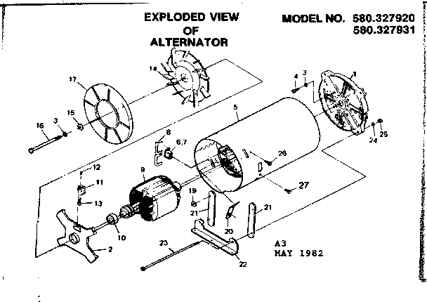 Alternator Diagram and Parts List for 580327931  Craftsman Engine